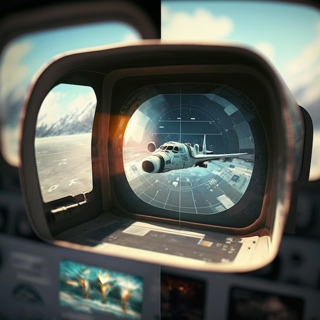 there is a picture of a plane seen through a rear view mirror generative ai