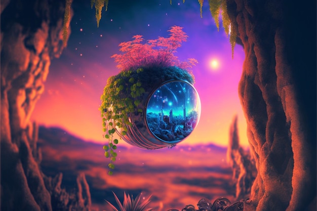 There is a picture of a planet with a tree in it generative ai