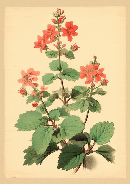 There is a picture of a plant with red flowers on it generative ai