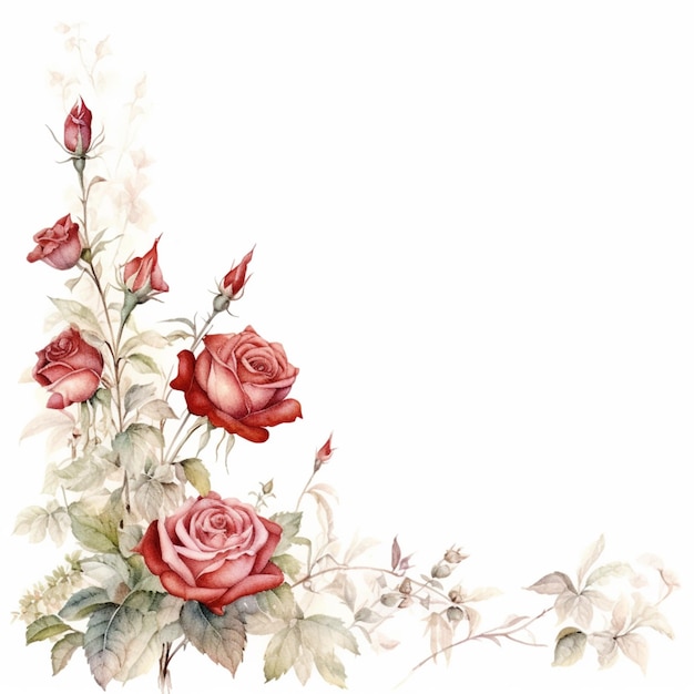 There is a picture of a rose flower with leaves and flowers generative ai