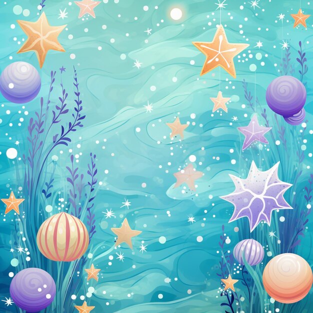 there is a picture of a sea scene with starfish and other sea creatures generative ai