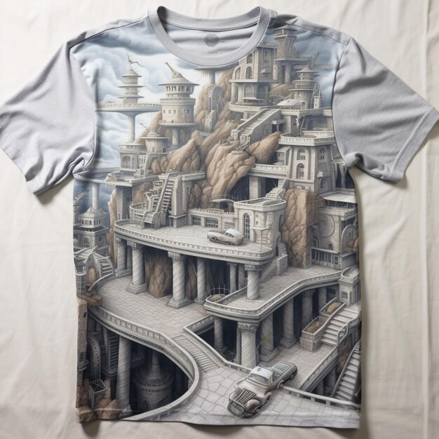 Photo there is a picture of a shirt with a picture of a city on it generative ai