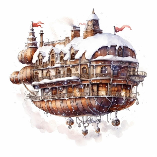 There is a picture of a steam powered ship in the snow generative ai