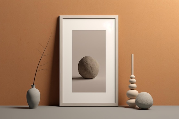 There is a picture of a stone and a vase on a table generative ai
