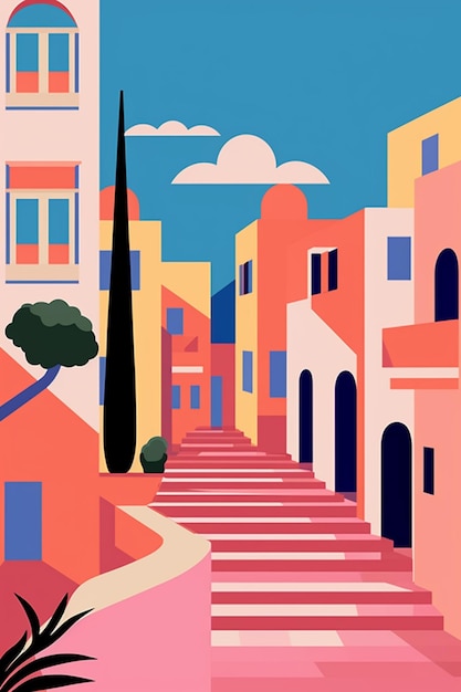 there is a picture of a street with a staircase going up it generative ai