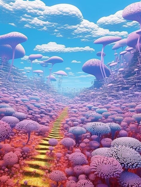 There is a picture of a surreal landscape with a stairway generative ai