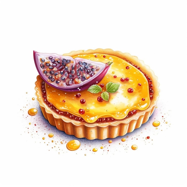 there is a picture of a tart with a slice of fruit on top generative ai