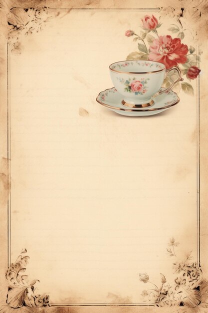 Photo there is a picture of a tea cup and saucer on a paper generative ai