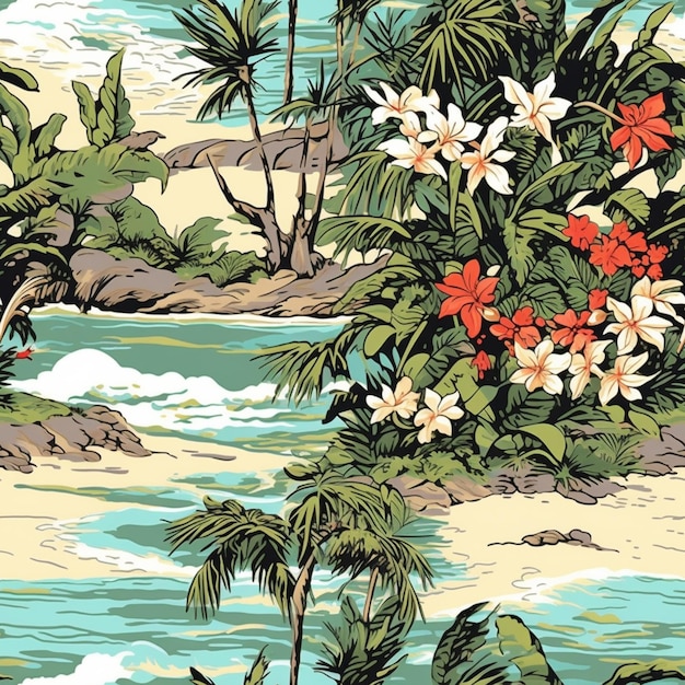 Photo there is a picture of a tropical scene with a river generative ai