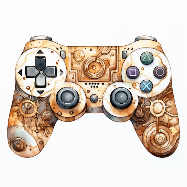 There is a picture of a video game controller with gears on it generative ai