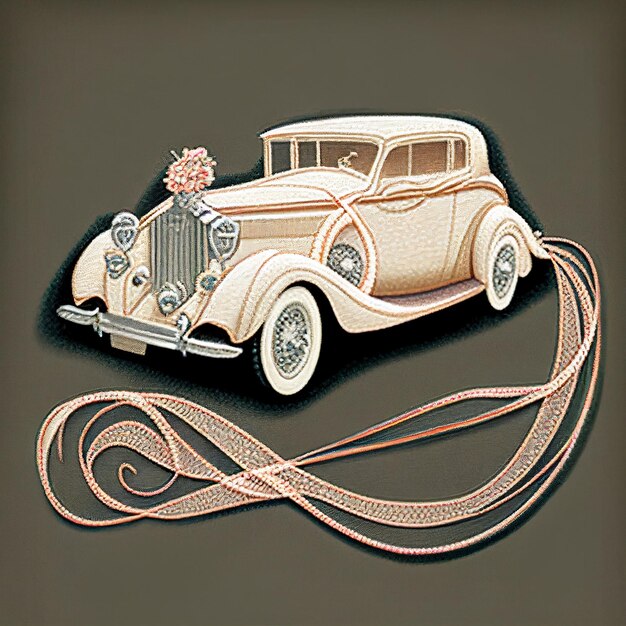 there is a picture of a vintage car with a long ribbon generative ai