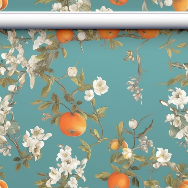 There is a picture of a wallpaper with oranges and flowers generative ai