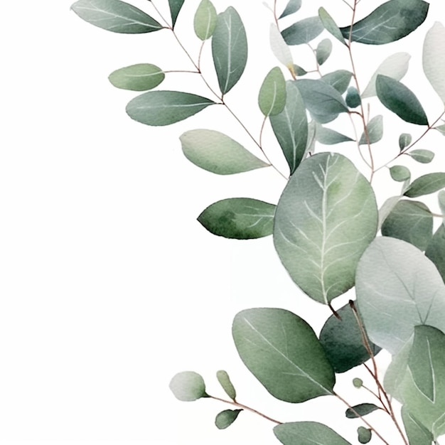 Photo there is a picture of a watercolor painting of a branch of eucalyptus generative ai