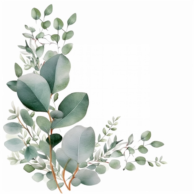 유칼립투스 (Eucalyptus generative ai) 의 가지를 그린 수채화 그림이 있습니다.