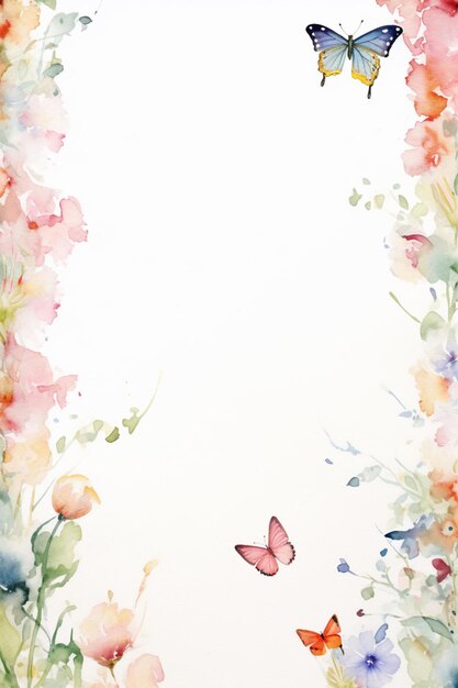 there is a picture of a watercolor painting of a butterfly and flowers generative ai