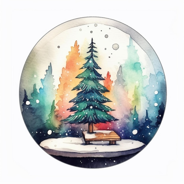 there is a picture of a watercolor painting of a christmas tree generative ai