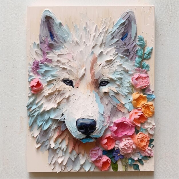 There is a picture of a wolf made of paper flowers generative ai