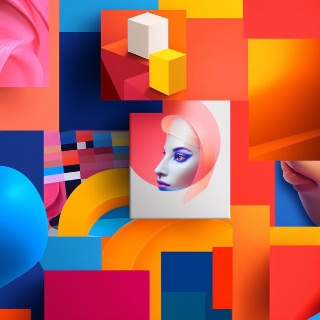 There is a picture of a womans face on a colorful background generative ai