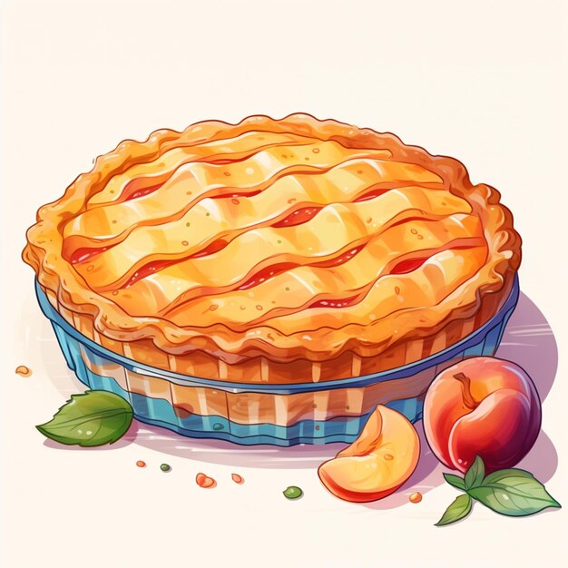 there is a pie with peachs and leaves on the table generative ai