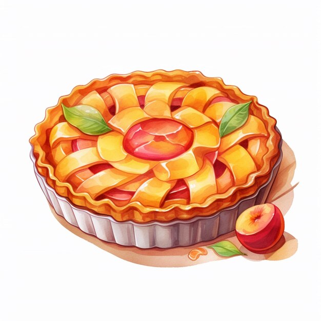 Photo there is a pie with a piece of fruit on top of it generative ai