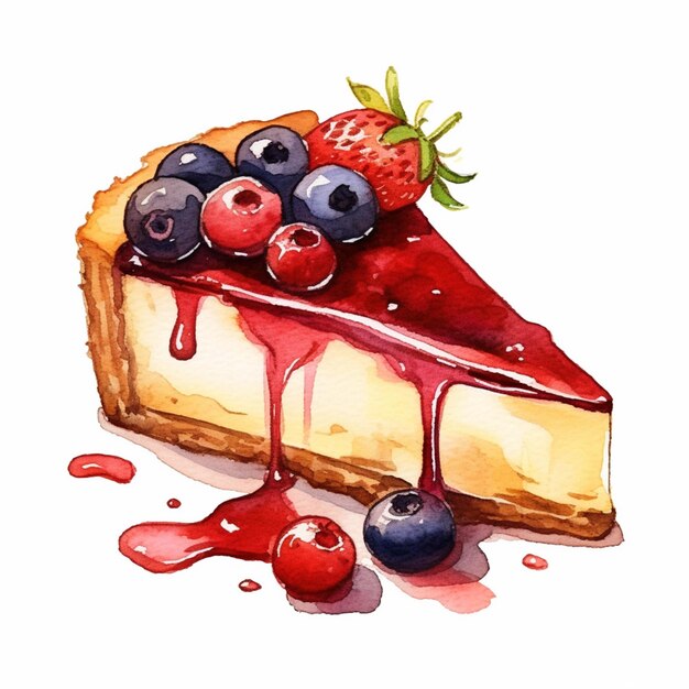 There is a piece of cake with berries on top of it generative ai