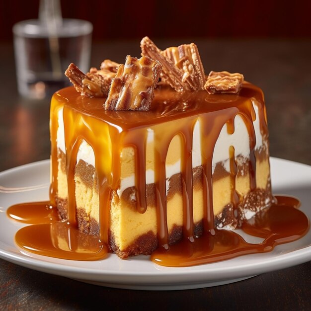 Photo there is a piece of cake with caramel sauce and caramel generative ai