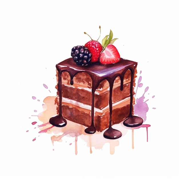 Photo there is a piece of cake with chocolate and berries on top generative ai