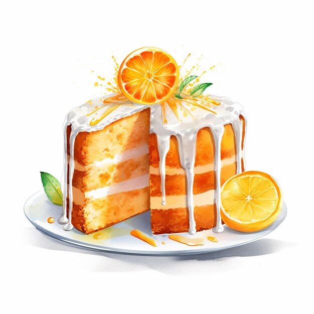 there is a piece of cake with orange slices on a plate generative ai