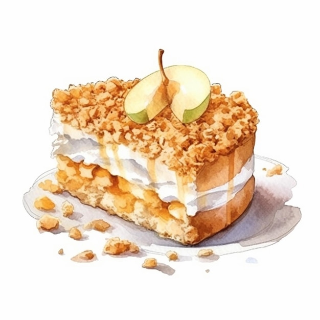 there is a piece of cake with a pear on top generative ai