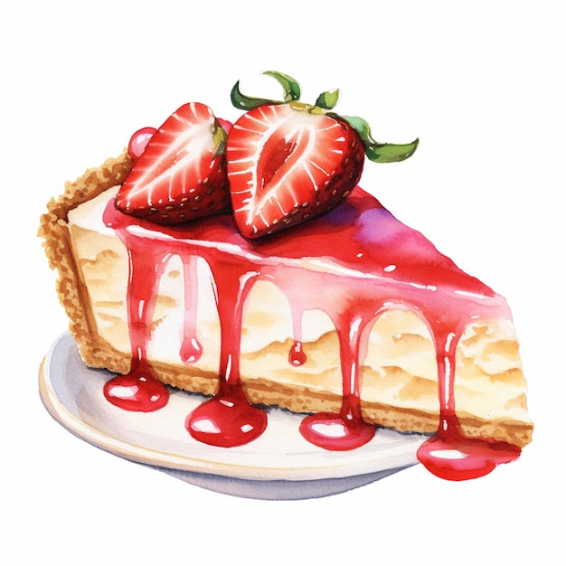 there is a piece of cake with strawberries on top of it generative ai