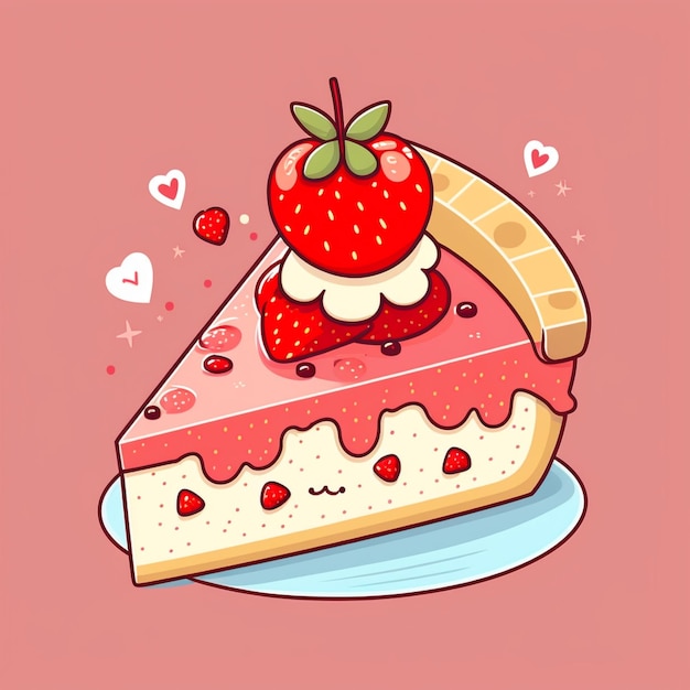 there is a piece of cake with a strawberry on top generative ai