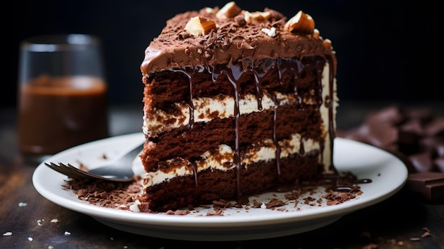 there is a piece of chocolate cake on a plate with a fork Generative AI