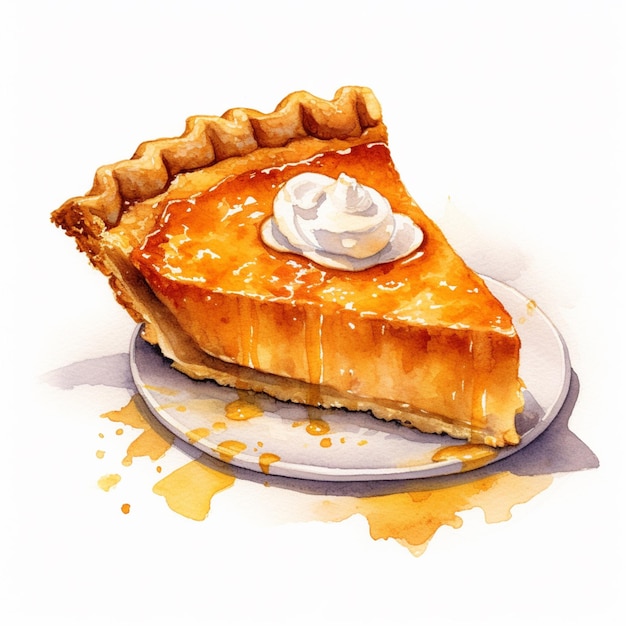 there is a piece of pie on a plate with a dollop of whipped cream generative ai