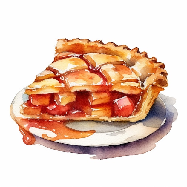 There is a piece of pie on a plate with a sauce generative ai