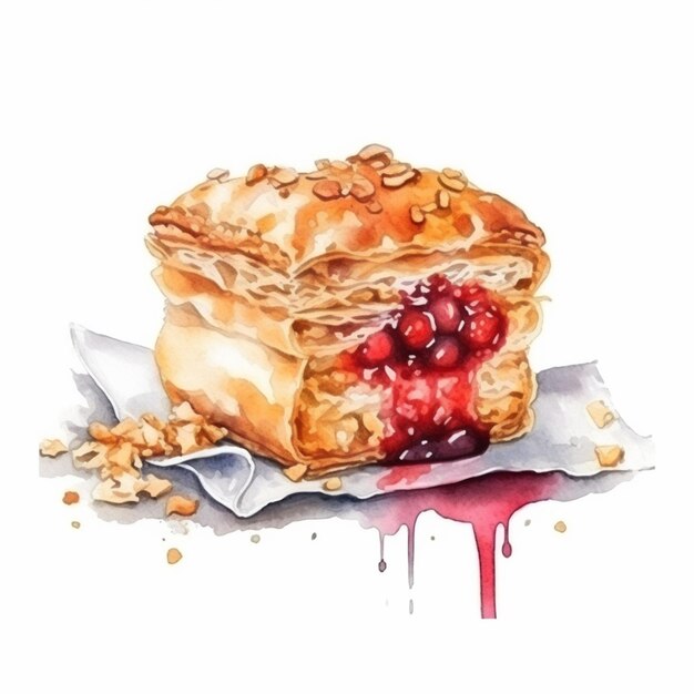 There is a piece of pie with cranberries on a napkin generative ai