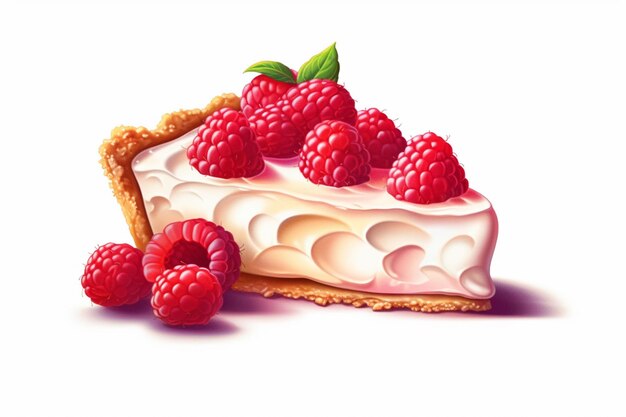 There is a piece of pie with raspberries on top of it generative ai