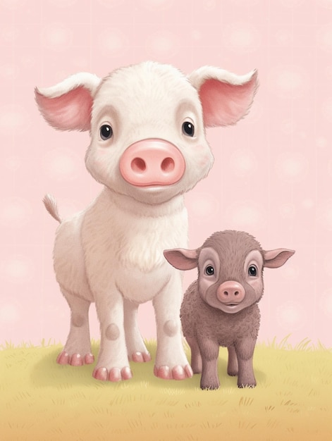 there is a pig and a lamb standing in a field generative ai