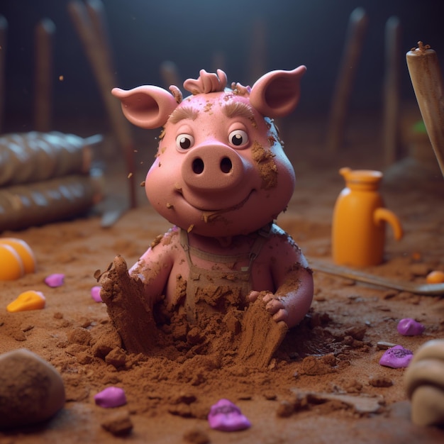 There is a pig that is sitting in the dirt generative ai