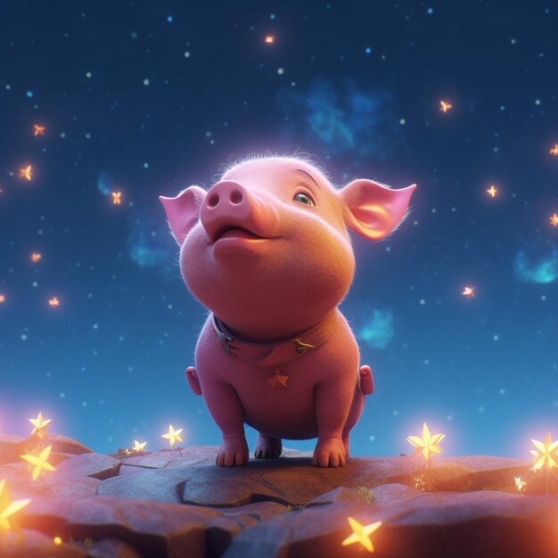 There is a pig that is sitting on a rock in the sky generative ai