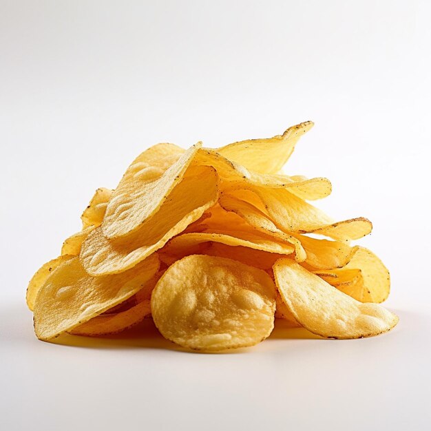 There is a pile of potato chips on a white surface generative ai