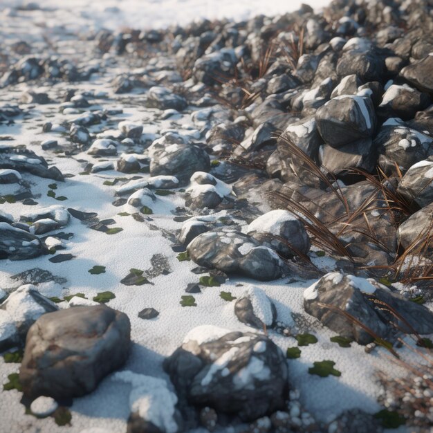 There is a pile of rocks and snow on the ground generative ai