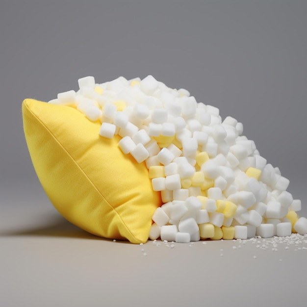 角砂糖が置かれた枕と角砂糖の山があります生成 AI