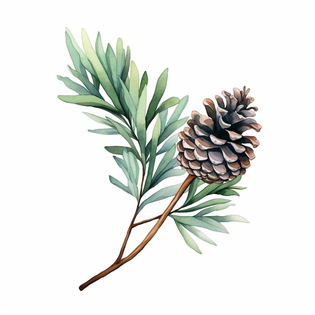 Photo there is a pine cone on a branch with leaves generative ai