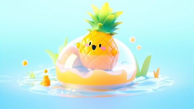 There is a pineapple floating in a pool with a floatie generative ai