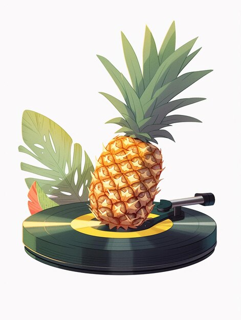Foto c'è un ananas su un disco con un coltello su di esso generativo ai