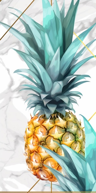 There is a pineapple with a blue and yellow leaf on it generative ai