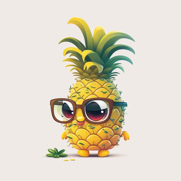 There is a pineapple with glasses and a leaf on it generative ai