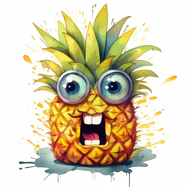 There is a pineapple with googly eyes and a big smile generative ai
