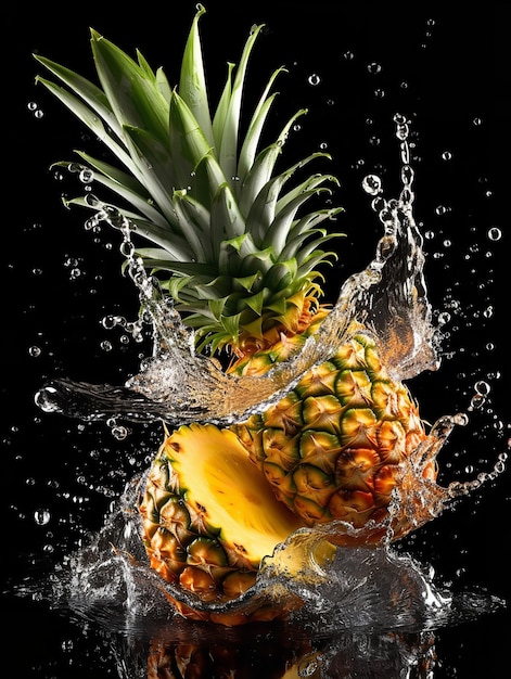 there is a pineapple with a slice of pineapple in the water generative ai
