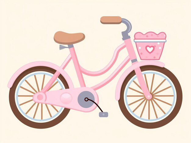 Photo there is a pink bicycle with a basket of flowers on the front generative ai